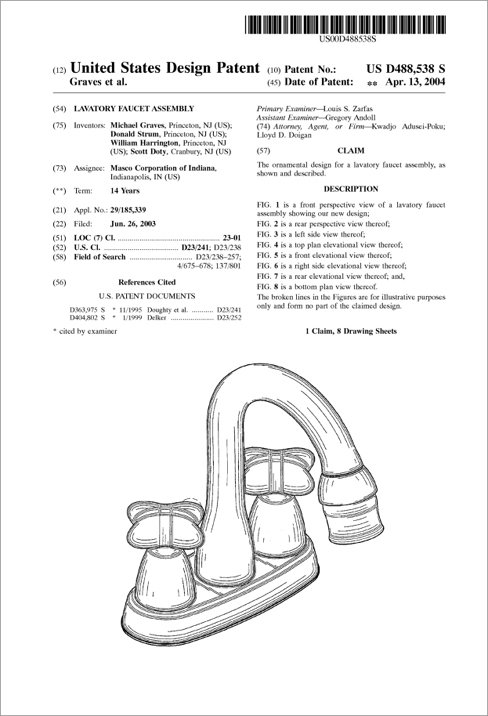 Michael Graves design patent D488538 S 488
